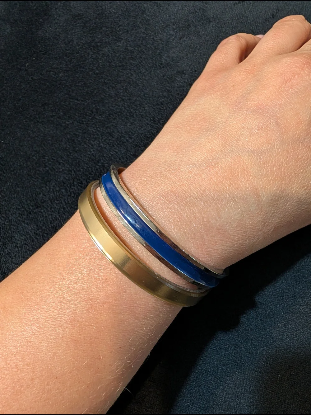 Stackable Gold Tone Plastic Cuff Bracelet & Silver Tone Metal Cuff Bracelet